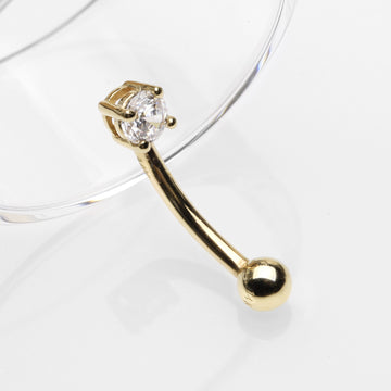 Detail View 1 of 14 Karat Gold Prong Set Gem Sparkle Curved Barbell-Clear Gem